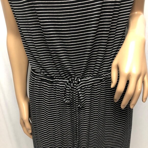Maurices Dress Womens Size Large Black White Stripe Drawstring Midi Comfy Casual - Picture 3 of 8